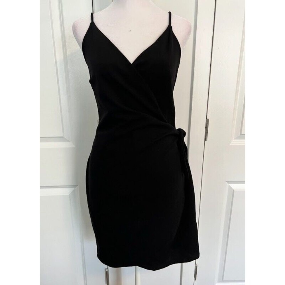Divided Black Wrap Mini Dress Spaghetti Strap Tie Waist Size 12